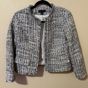 Ann Taylor Black & White Tweed Cropped Blazer